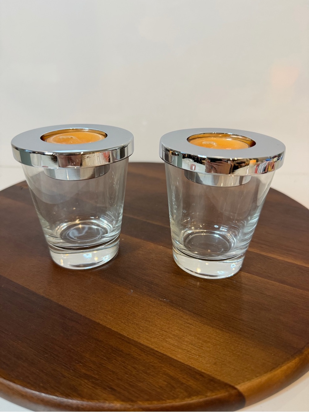 PartyLite Versatility Votive Pair P8488 Glass Chrome Candle Holders Like New